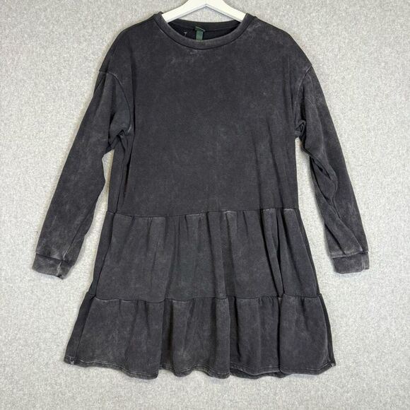 Wild Fable Women's Size Large Charcoal Grey Long Sleeve Tiered Mini Dress - Picture 1 of 8